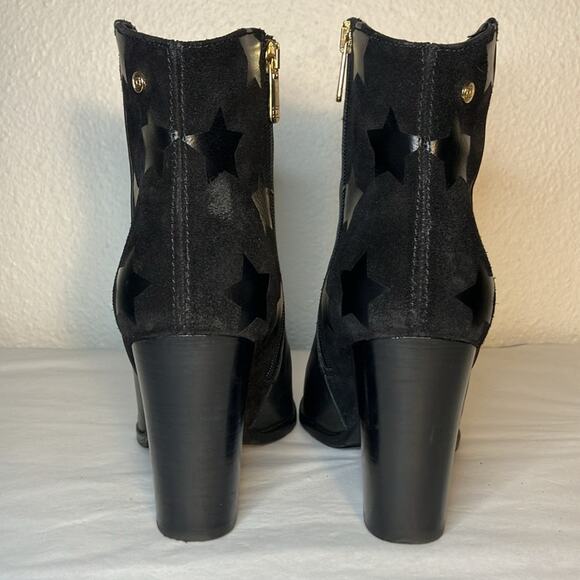 Black Tommy Hilfiger Lopez Stacked‎ Heel Ankle Boots women’s shoe star leather - Picture 2 of 5